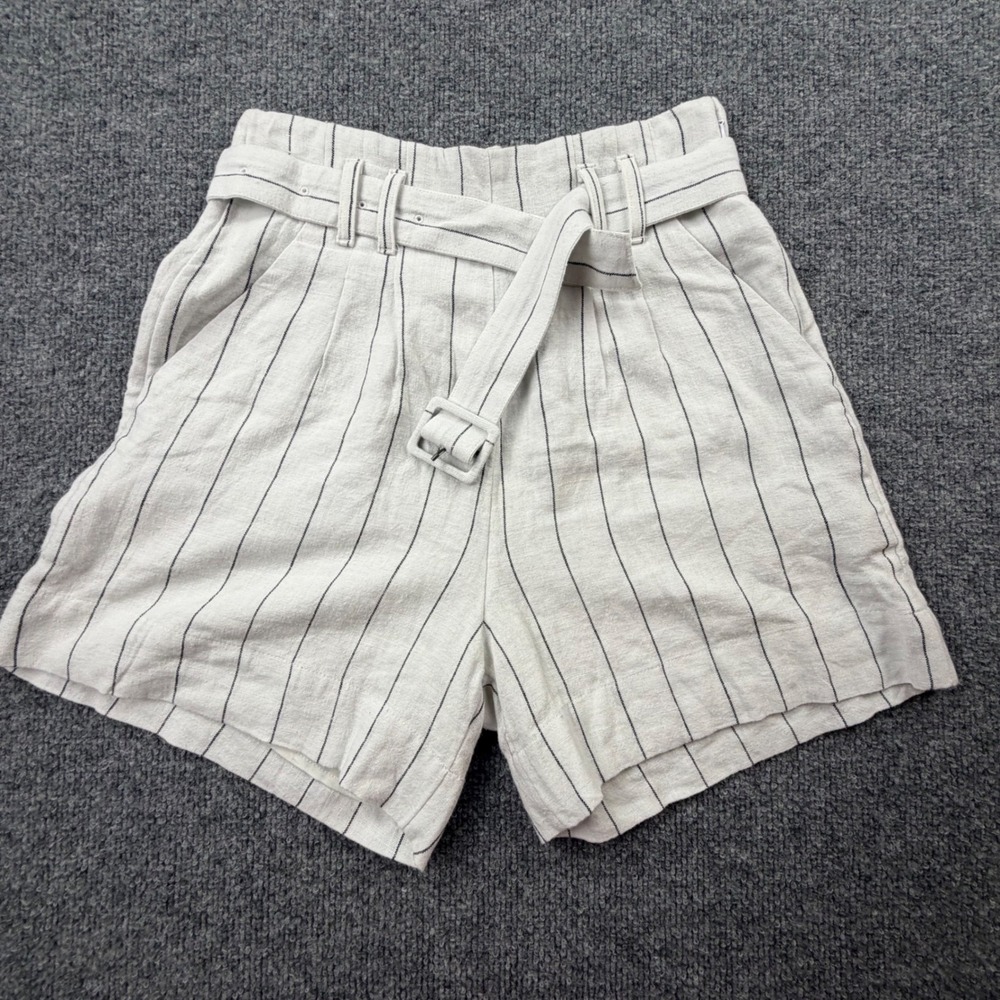 Abercrombie Linen Blend Pinstripe Belted Shorts Womens XS High Rise NWT - Picture 2 of 9